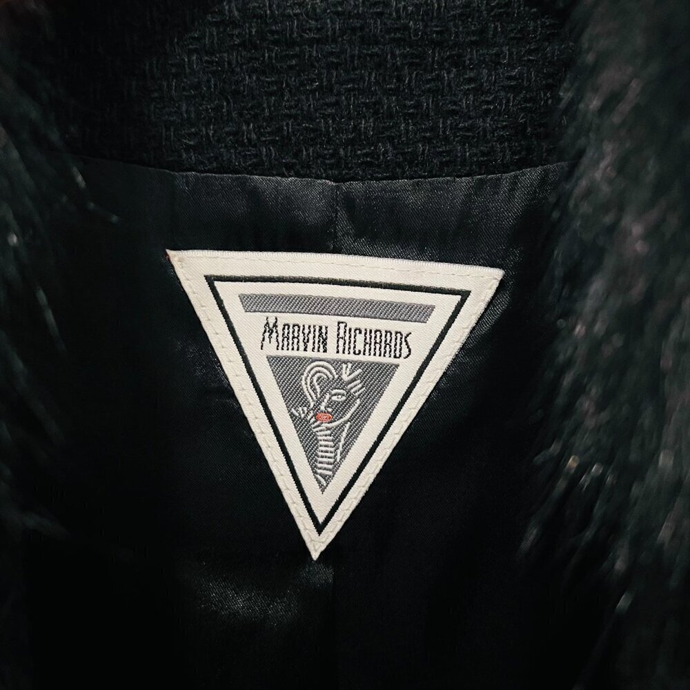 Vintage Marvin Richards Coat 4 Black Boucle Wool Fox Fur Collar USA - Picture 13 of 16